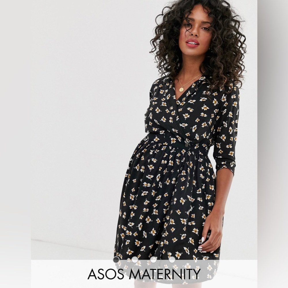 ASOS DESIGN Maternity casual wrap mini tea dress in ditsy floral print